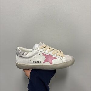 White Sneakers with Pink Star and Silver Heel